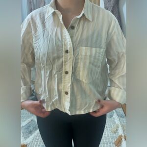 Everlane striped cropped button up